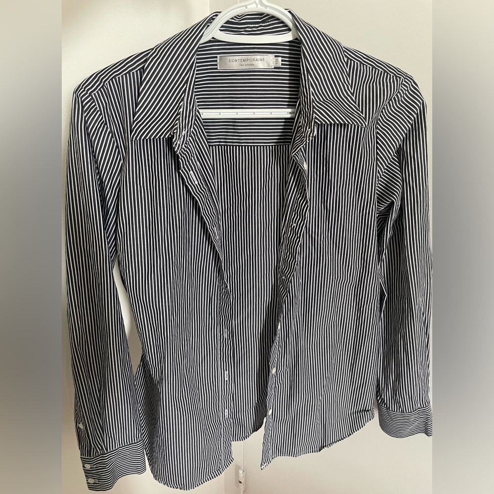 Black and White Striped Button-Up Shirt